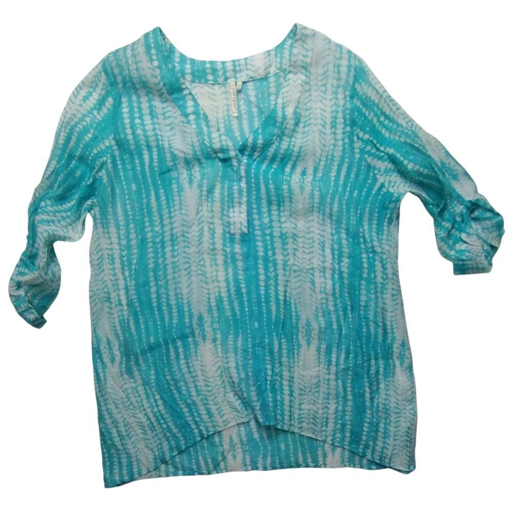 Grand & Greene Blue and White‎ Tunic with Cuffed Sleeves and Mandarin Collar